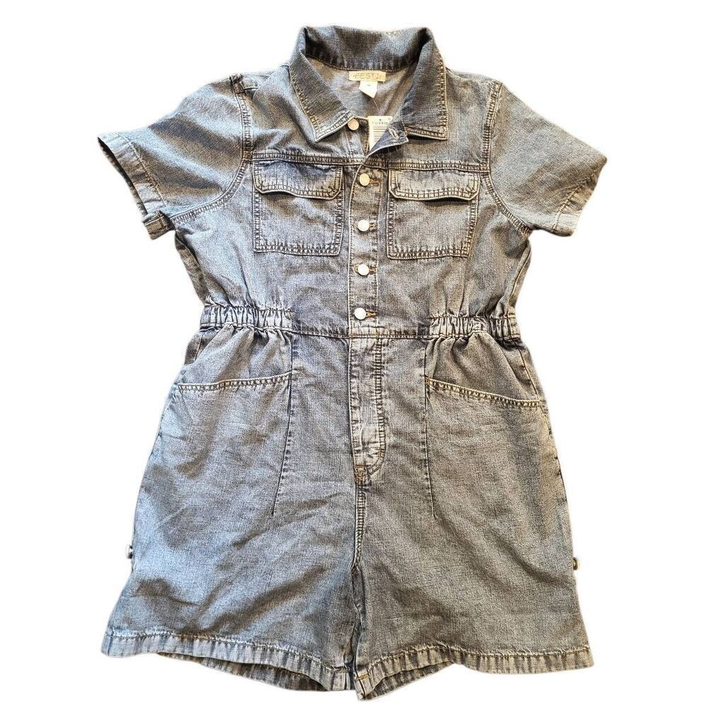 NWT Torrid Festi Romper Women's Large Blue Denim Boiler Suit Shorts Button Down - Picture 3 of 4